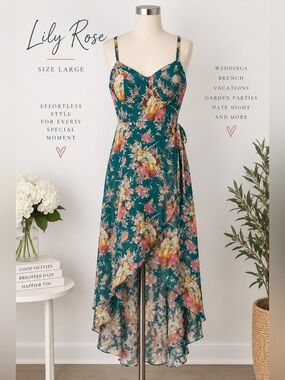 Lily Rose Teal Floral High-Low Sundress Large